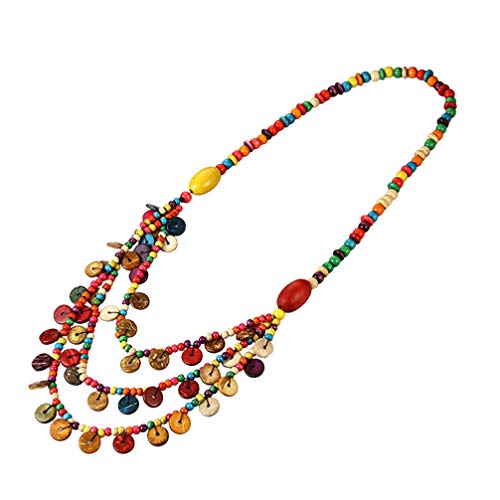 Abaodam Collier Femme Bohème Multicouche Perles Bois Colorées Pendentif Noix De Élégant Pour Plage Fête Quotidienne
