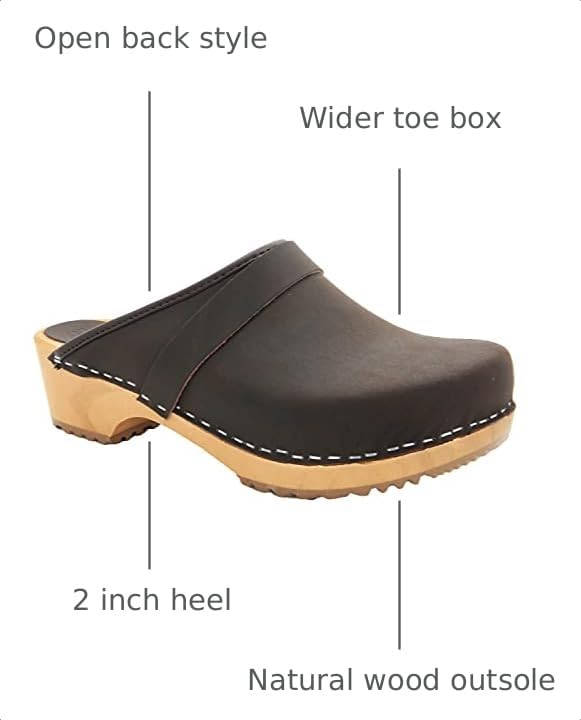 Image of Bjork Maja Wood Open Back Leather Clogs