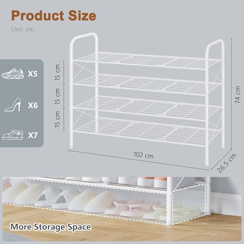 Image of Hoctieon 4 Tier Mesh Style Shoe Rack, Entryway Shoe Shelf, Shoe Storage Organizer, Shoe Rack for Closet, Space Save for Bathroom, Garage, Hallway, Bedroom, Living Room, White