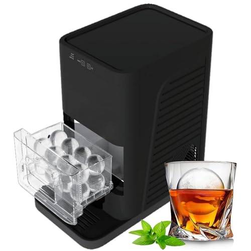 Fabricadora de hielo para mostrador negra: esferas de whisky de 2 pulgadas, 84 bolas de hielo cristalinas diarias, autolimpiable, para bar en casa y entretenimiento