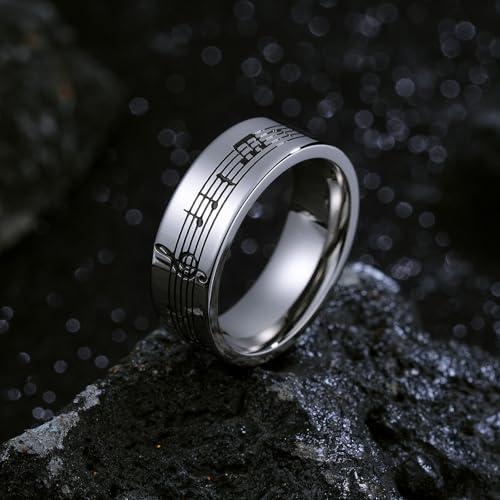 King Will 316L Stainless Steel Wedding Band for Men-8mm Steel/Blue Wedding Ring Polished with Music Staff/Musical Note/Car Design Hypoallergenic and Comfort Fit for Everyday Wear Size 7-123