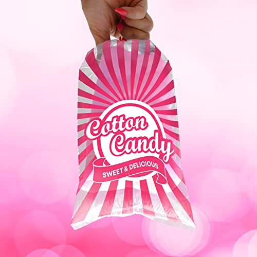 Image of Tafura Cotton Candy Bags with Ties (100 Count) - Clear Printed Cotton Candy Bags 11.5 x 18.5 Inches - Plastic Treat Bags for Cotton Candy, Parties, Carnivals & Events (Red)
