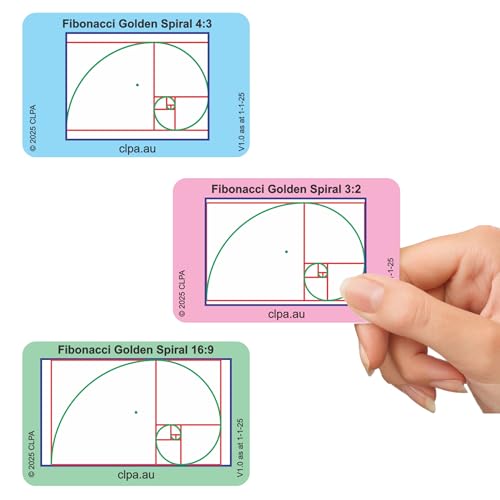 CLPA Fibonacci Golden Spiral Viewfinder: Credit Card-Sized Composition Grids for Video, Photography & Art in 4:3, 3:2, & 16:9