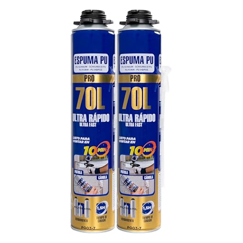 Etrexonline Espuma de Poliuretano 70L Ultra Rápida 750ml con Cánulas – Espuma Expansiva Multiusos para Sellado, Aislamiento y Relleno   Pack de 2 Botes