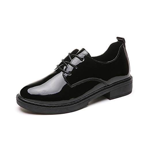NGYYIO Zapatos para Mujer Pisos Oxford Zapatos de la Mujer Zapatos de Cuero Mujer Ocasional de Pisos de Riband Mujeres.(Schwarz,40 EU)