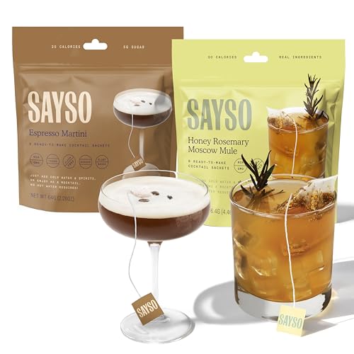 Image of SAYSO Espresso Martini & Honey Rosemary Moscow Mule Cocktail Tea Bags | Low-calorie & Low Sugar | Craft Cocktails or Mocktails in 1 Min, Just Add Water + Spirits | Organic Mixers Bundle - 16 Teabags