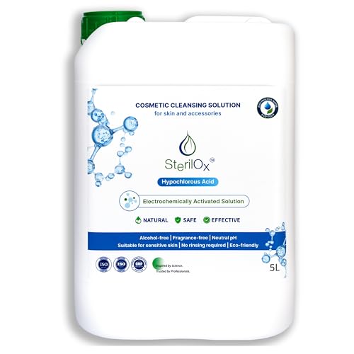 Sterilox 5L Solución Cosmética de Limpieza Higiénica para Piel y Superficies – Ácido Hipocloroso (HOCl), Sin Alcohol, Sin Perfume, Sin Aclarado, Uso Profesional y Doméstico