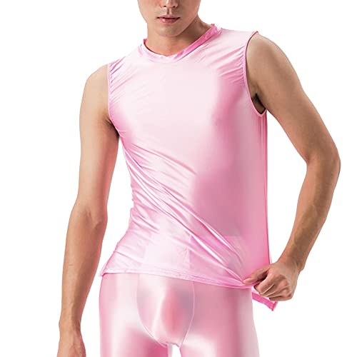 Cloudmall Men Hot Pink Baselayer Undershirt Sheer Tanks Top Sleeveless Slim Fit Tee Vest M #TOP18