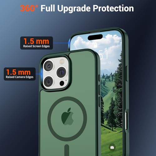 Image of SUPFINE Magnetic for iPhone 16 Pro Case (Compatible with MagSafe) (Military Grade Drop Protection) Slim Translucent Matte Shockproof with Anti-Fingerprint Phone Case,Forest Green