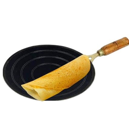 Kay Dee Enterprises Iron Dosa Tawa with Handle 11 Inch Pre-Seasoned Iron Flat Tawa Professional Use Dosa Tawa with Handle (Black)
