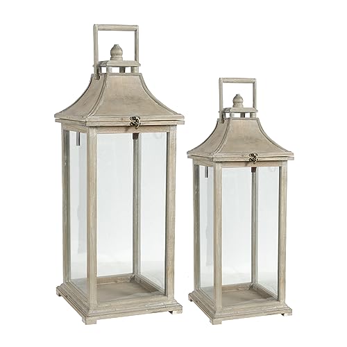 A&B Home Garden Candle Lanterns with Lid, Tall Wood Glass De