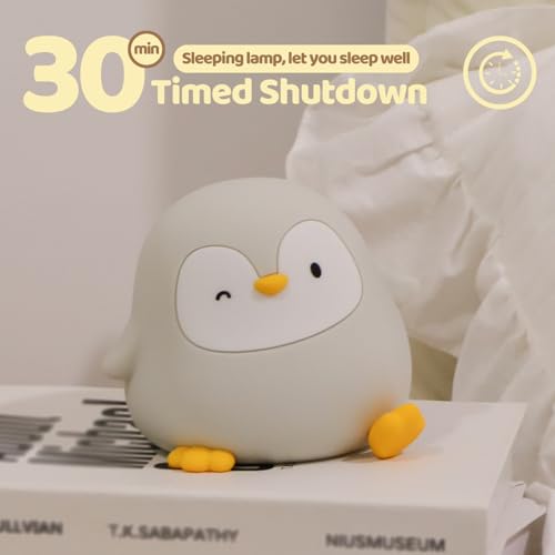 Image of Rytinazzz Silicone Night Light for Kids, 50H Long Battery Penguin Lamp, Gift for Kids, Rechargeable Tap Control, Soft Dimmable Bedside Light with Timer