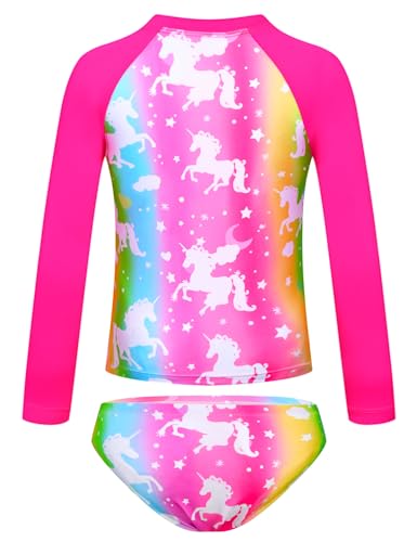TENVDA Girls Swimsuit Long Sleeve Rash Guard Sets UPF 50+ Two Piece Bathing Suits Size 3-12 Years2