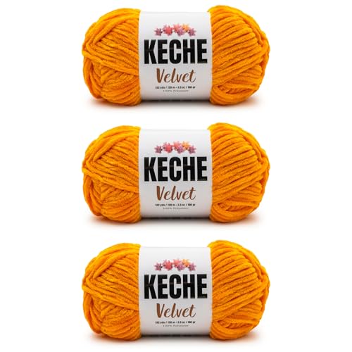 Image of Keche Velvet Yarn for Crocheting, Soft Chenille Bulky Baby Blanket Amigurumi Yarn 3x100 gr (3x132 yds) (3- Skeins) - Mustard