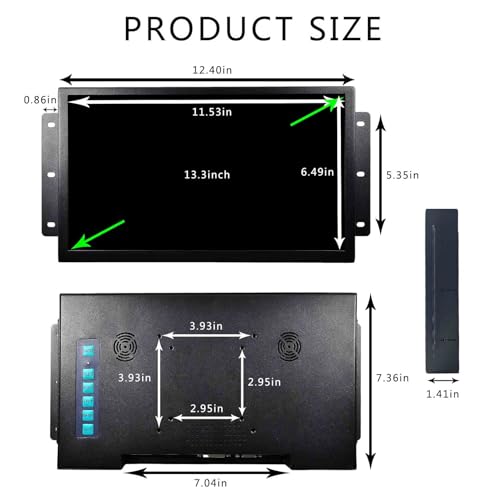 Image of VSDISPLAY 13.3'' Touchscreen Monitor 1920x1080 Industrial Display | Supports VGA DVI Video Input,Metal Shell,with Brackets