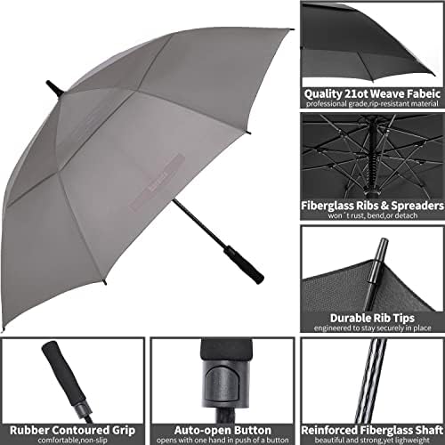 Image of Golf Umbrella Large 62 /68 /72 Inch, Extra Large Oversize Double Canopy Vented Windproof Waterproof Umbrella, Automatic Open Golf Umbrella for Men and Women and Family