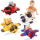 Airplane Toy Cars for Toddlers 1-3 – 4 Pack Press and Go Baby Car Toys, Push Airplanes with Rotating Propellers & Animal Drivers, Safe ABS Friction Cars for Indoor Outdoor Play, Gift for Boys Girls