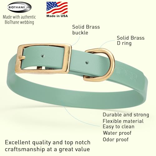 Image of Viper Biothane Heavy Duty Waterproof Dog Collar Strong Coated Nylon Webbing w /Solid Brass Hardware Odor-Proof Easy to Clean High Performance Fits Small Medium or Large Dogs, Sage Green