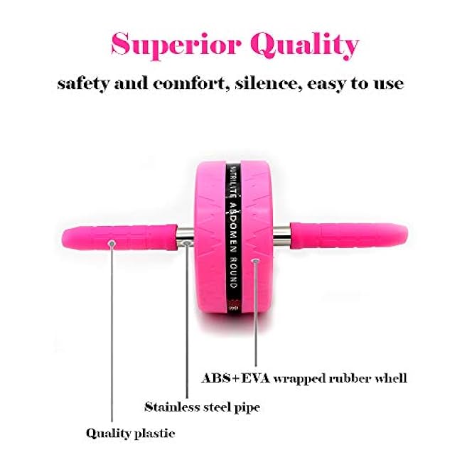 BiJun Ab Roller Wheel for Abs Workout - Complete Home Gym Set with AB Wheel Roller, Knee Mat, and Jump Rope (Pink)
