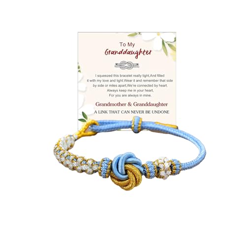 Granddaughter Bracelet for Women, Cute Pink Peach Blossom Knot Bracelet from Grandma Trendy Handmade Braided Charms Bracelets Holiday Jewelry Gifts