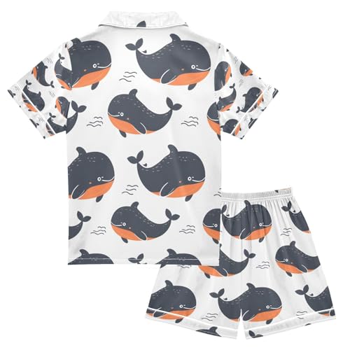 senya Cartoon Whale Orange Satin Summer Pajama Sets Silk Short Sleeve Button Down Sleepwear2