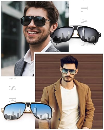 Image of Frienda 3 Pairs Retro Sunglasses for Men Oversized Men Shades Glasses Fashion Alloy Metal Gold Frame Polarized Sun Glasses