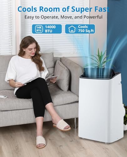 Image of Garvee 1,4000 BTUs Portable Air Conditioner for 750 Sq.Ft Max.Portable AC Unit with Dehumidifier, Fan, Sleep, 24H Timer&Installation Kit, DOE Certified, Ceer 7.7,48dB,Remote Control,1115W,Black