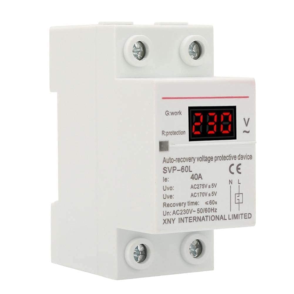 Walfront 230V 40A Dispositivo de Protecci de Voltaje Recuperacin Autom Protecc contra Sobrevoltaje y Bajo Voltaje Protector de Montaje en Riel DIN Sobretensiones Protector