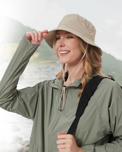 Creekstone Regenhut Damen Wasserdicht, Herren Bucket Hat Eimerhut, Sonnenhut UV Schutz, UPF50 Outdoor Faltbar Wandern Fischerhut (DE/NL/SE/PL, Alphanumerisch, Einheitsgröße, Beige)
