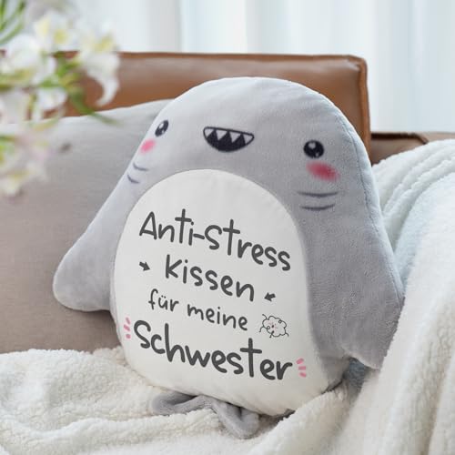Juratar Lustiges Schwester Geschenk Kissen – Süßes Haifisch Kuschelkissen für Geschenk Schwester Geburtstag Anti-Stress Kissen für Schwestern