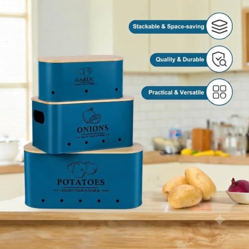 Image of 3 Pieces Potato Onion & Garlic Storage Bin Sturdy for Kitchen Counter | Kitchen Storage & Organization | Food Storage Containers