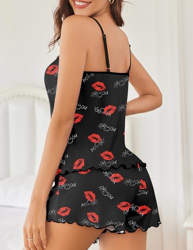 Image of Ekouaer Womens Cami Pajama Set Cute Printed Camisole Shorts Sleepwear | Tank Top and Shorts Lounge Set Soft Pjs for Daily Wear, Home, Party or Date Nights