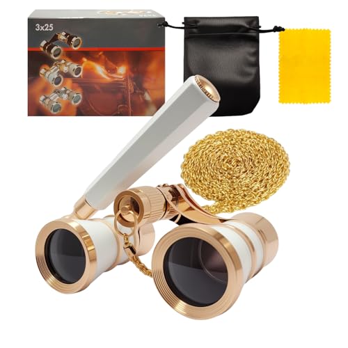 3X25 Opera Glasses Theater Binoculars with Adjustable Handle & Chain, Small Elegant Glasses for Adults Women...
