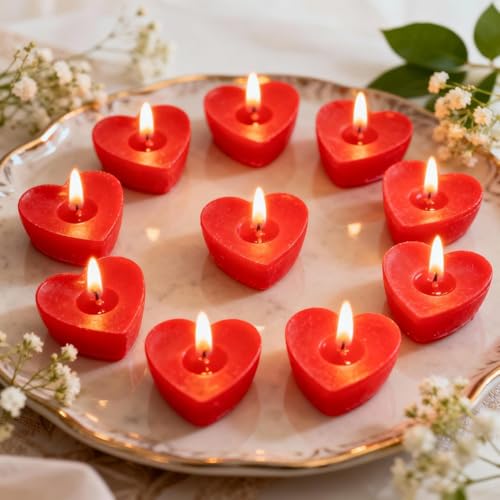 Image of eCraftIndia Set of 100 Romantic Heart Shaped Rose Scented Tea Light Candles for Anniversary, Valentines Day, Wedding, Birthday Decorations