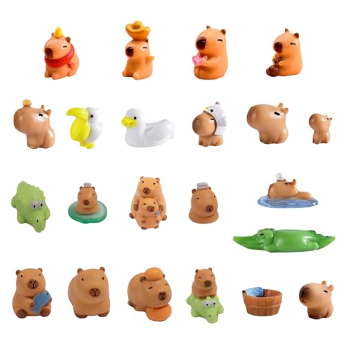 HDGSAFD 22 Piezas De Adornos De Capibara De Dibujos Animados, Micro Paisajismo De Resina, Creativos y Lindos Para Escritorio