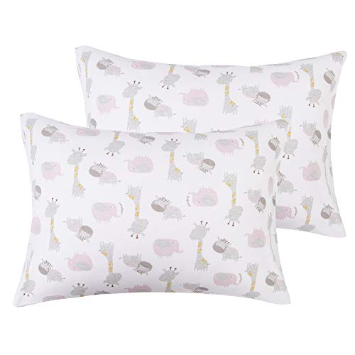 NTBAY Natural Cotton Jersey Knit Toddler Pillowcases, 2 Pack Soft and Breathable 220 GSM Travel Pillow Cases with Envelope Closure, for Boys and Girls, 13