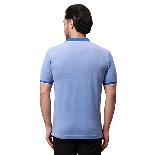 Image of Park Avenue Men's Cotton Polyester Blend Stripe Pattern Slim Fit Rib Collar Polo Neck Half Sleeve Casual T-Shirt