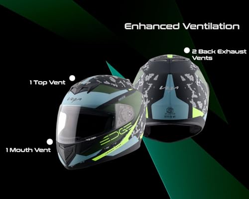 Image of Vega Edge DX US Army Full Face Motorcycle Helmet with Matte Shell, Shock Absorbing Liner, Comfortable Interior, Ventilated Fit, Aerodynamic Build, and Trendy Dull Black Battle Green Finish Dull Black Battle Green-L
