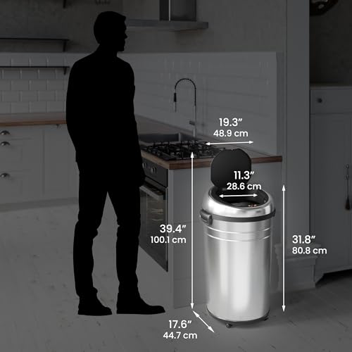 Image of iTouchless Glide 23 Gallon Sensor Trash Can with Wheels and Odor Control System, Stainless Steel, 87 Liter Automatic Kitchen Bin and Office Garbage Can (Powered by Battery or Optional AC Adapter)