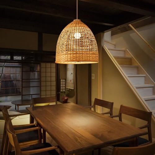 Lustre bambou tissé E27 suspension rétro industriel 40cm - 4