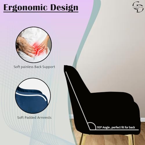 Image of Velvet Accent Chair | Luxury Upholstered Armchair with Sturdy Metal Legs | Modern Comfortable Chair for Living Room, Bedroom, Office, or Cafe (Golden Legs, Black Set of 2)