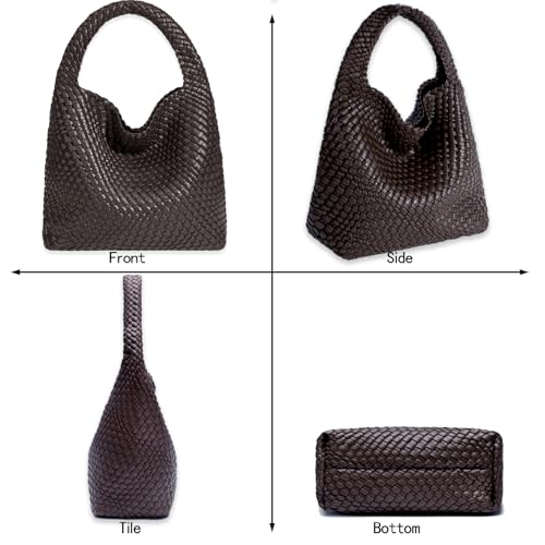 Image of JINMANXUE Woven Tote Bag for Women, Fashion Hobo Handbag, Travel Top-handle Shoulder Bag, Beach Underarm Bag with Purse (Mocha Coffee)