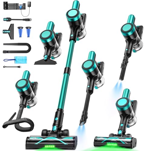Cordless Vacuum Cleaner,58kPa/10-in-1 Stick Vacuum with 29-inch Hose and LED Lighting Brush,50Mins Runtime Vacuum Cleaner for Home,Self-Standing Vacuum with Anti-Tangle Brush for Pet Hair/Carpet/Floor