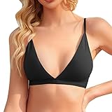 INIBUD Bralette for Women Removable Padded Bra Yoga Seamless V Neck Triangle Adjustable Straps Wireless Black M