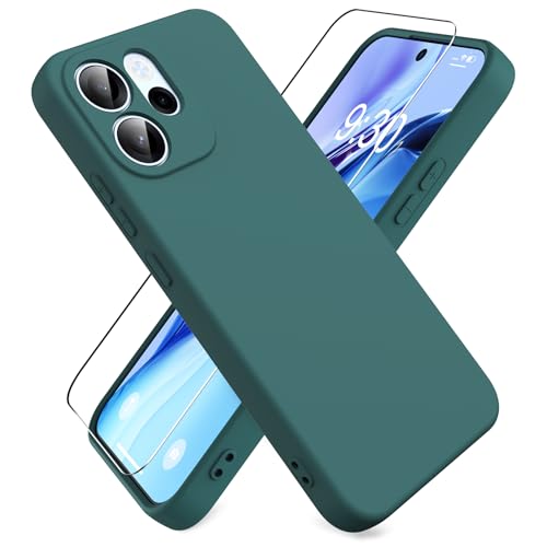 Ikziwreo Cover per OPPO Reno 15 FS 5G/OPPO Reno 15 F 5G, con 1 Proteggi Schermo in Vetro Temperato, Case Protettiva Gomma Antiurto, Custodia in Silicone Morbido TPU Liquido - Verde Notte