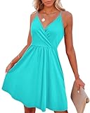 VOTEPRETTY Women's Fashion 2024 V-Neck Spaghetti Strap Wrap Dress Summer Casual Swing Beach Sundress with Pockets Trendy(Light Green,L)