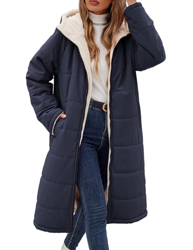 Tuopuda Damen Wintermäntel Lang Winterjacke Warm Winter Fleece Gefüttert Sweatjacke Jacke Mantel Parka Jacket mit Kapuze Teddyfleece Steppjacke Übergangsjacke Winterparka...