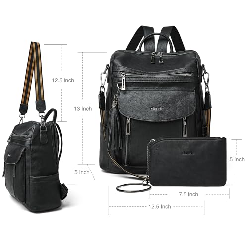 Shrrie Rucksack und Geldbörse für Damen, modischer Rucksack aus Leder, Designer-Reiserucksack, wandelbare Schultertasche, L 12.5 x W 5 x H 13 inches