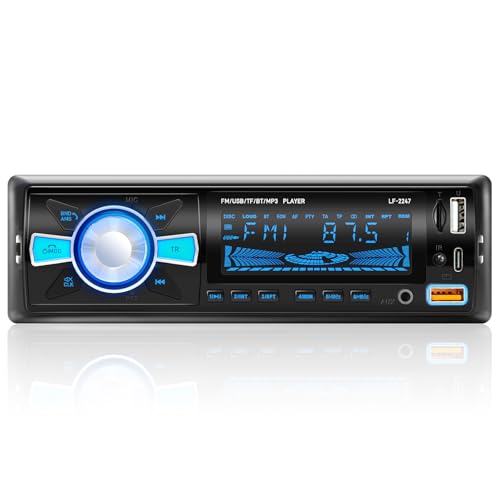 RDS Bluetooth Car Radio avec Port de Charge Type‑C, FM/AM Car Radio Bluetooth 5.0, 4x65W 1 Din Car Radio Supports Mains Libres / 2 USB/AUX/SD/TF/EQ/DSP/Lecteur MP3, éclairage 7 Couleurs