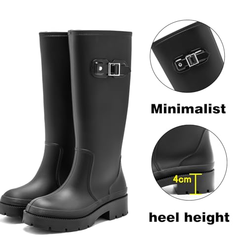Lvptsh Gummistiefel Damen Hoch Regenstiefel Langschaft Wellington Boots Wasserdichte Gummischuhe Garten Stiefel Anti Rutsch Rain Boots,Schwarz,EU39